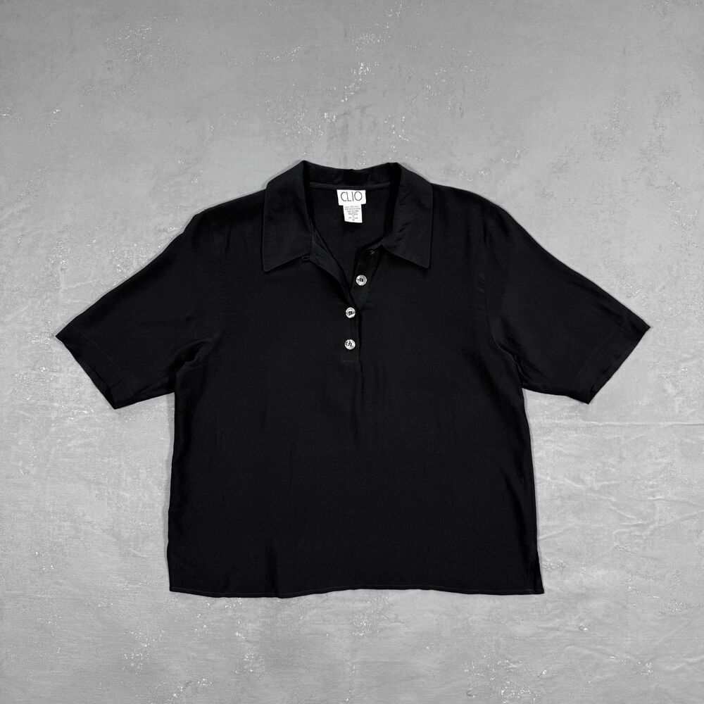 Vintage 1990s Clio 100% Silk Polo Shirt Women's Medium